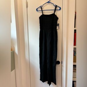 Women's Smocked Linen Maxi Jumpsuit - Universal Thread Black XS NWT